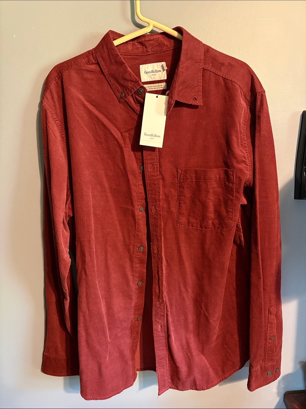 Goodfellow & Co Men's Deep Red Corduroy Button-Down Shirt